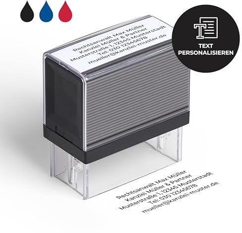 Cimpress Personalised Self-Inking Stamp with Custom Text, Use as Name, Company or Address Stamp, Ideal for Business, Home Office and Daily Use (Black Ink, Large Format (6,7 x 2,8 cm))