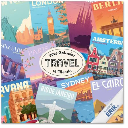 Grupo Erik Wall Calendar 2026 - Travel Calendar 2026 | Square 30 x 30 cm - 12 x 12 inches Wall Planner, Family Planner Month To View | Travel Gifts For Friends