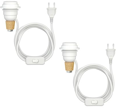 ledscom.de 2 unid. lámpara de mesa lámpara de corcho FLAKO con interruptor y cable textil, blanco, 1x E27 máx. 60W, sin botella, sin bombilla