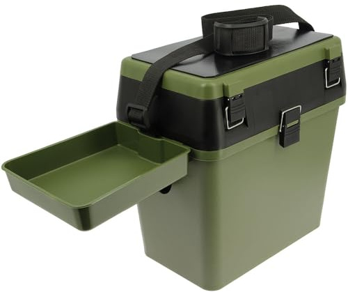 Fishing Seat Box Storage Portable Tackle Box Multiple Compartments with Side Tray, Foam Mat & Shoulder Strap Carp, Coarse, Sea Ideal for Roaming or Short Session Anglers