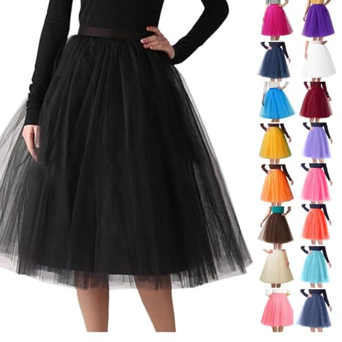 Falda de tul negra para mujer, minifalda larga de los años 50, enagua de ballet, cintura alta, falda de ballet, vestido de baile para adultos, disfraz de carnaval, #-negro, Talla única