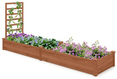 GOPLUS Carre Potager avec Treillis, 235x63x102 CM, Jardinière en Bois avec Fond Ouvert pour Fleur, Légume, Herbe Grimpante, Bac à Plantes, Assemblage DIY, Potager Exterieur pour Jardin, Patio, Balcon
