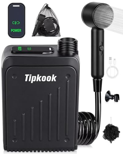 Tipkook Tragbare Campingdusche mit 5000mAh Akku, Camping Dusche mit Pumpe & 3 Wasserstufen, Intelligente Digitalanzeige, Mobile Outdoor Dusche für Camping, Reisen, Haustierwäsche, Autowäsche