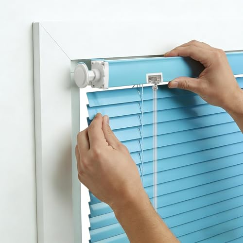 No Drill Venetian Blinds for Windows, Custom Aluminium Blinds with 25mm Horizontal Slats, Easy Fit, adjustable Room Darkening Shades for Home Kitchen(Lake blue)