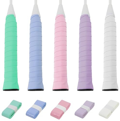 URYVAIW Overgrip para Raqueta de Tenis y Bádminton (Pack de 5), Cinta de Agarre Lisa Antideslizante y Absorbente de Sudor para Squash y Pádel, Ajuste Universal (Colores: Turquesa, Rosa, Lila y Más)