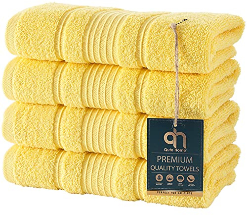 Qute Home Set di 4 asciugamani in cotone turco di alta qualità, assorbenti e super morbidi, colore: giallo