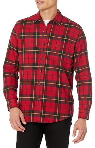 Amazon Essentials Regular-fit Long-sleeve Plaid Flannel Shirt, Chemise Homme, Rouge (Red/Yellow Plaid), Medium