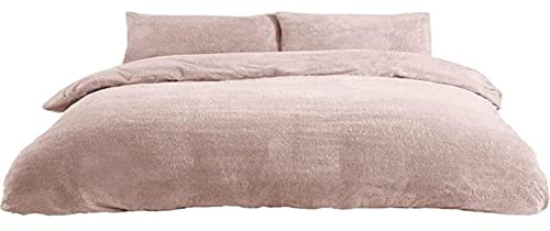 Sleepdown Teddy Fleece Duvet Cover Quilt Bedding Set with Pillow Cases Thermal Warm Cosy Super Soft - Double - Blush Pink