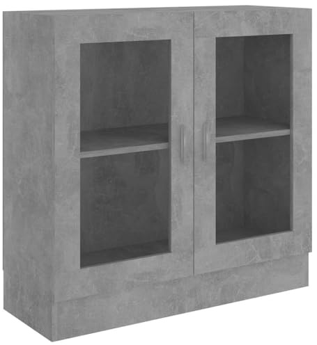 vidaXL Vitrinenschrank Bücherschrank Aktenschrank Büroschrank Vitrine Schrank Bücherregal Sideboard Betongrau 82,5x30,5x80cm Holzwerkstoff