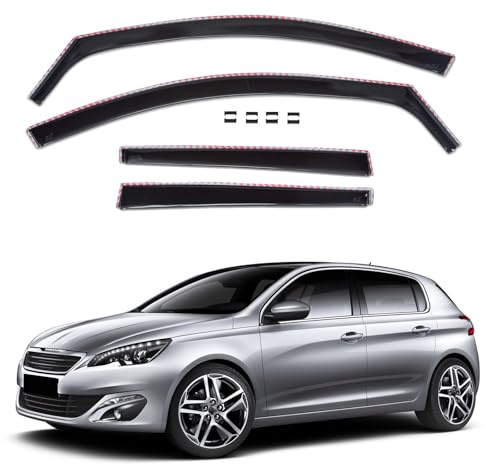 J&J AUTOMOTIVE GD Déflecteurs d'air et de Vent pour Peugeot 308 5P. Berline 2014-2021, Ensemble 4pcs, Teintés, Avant et Arrière, Aérodynamique