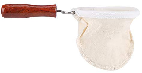 NIKOU Herramienta de colador de filtros de tela de filtro de café, franela lavable reutilizable hecha a mano con mango de madera(big)