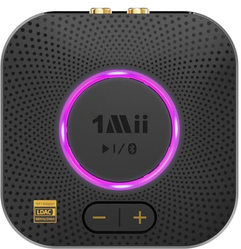 1Mii B06S+ LDAC Recepteur Bluetooth 5.3 pour la Musique Haute Résolution Stéréo à Domicile, Adaptateur Audio sans Fil Hi-FI avec aptX HD/Faible Latence, Recepteur de Contrôle du Volume Longue Portée