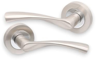 Infinity Decor Pair of Dual Tone Twisted Lever Latch Door Handles on Round Rose Set Interior Pull Handles – Ideal for Residential and Office use