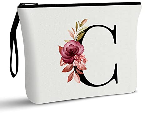 Vavabox Trousse de Toilette Personnalisée pour Femme - Tissu Premium & Fermeture Éclair Robuste, Cadeau Parfait Femme, Idée Cadeau Unique pour Fille, Mariée ou Demoiselle d'honneur (C, Blanc)