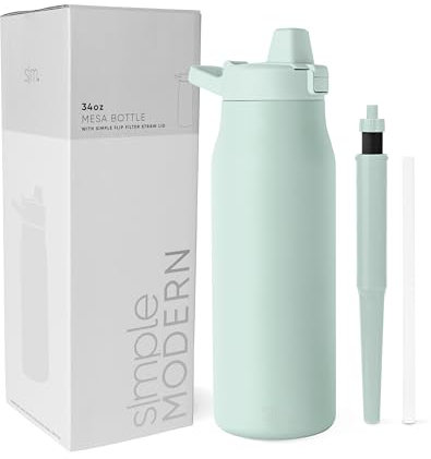 Simple Modern Filtered Water Bottle | Insulated Stainless-Steel Carbon Filter Travel Water Bottles | Reusable for Clean Drinking Water On The Go | 34oz, Retro Mint