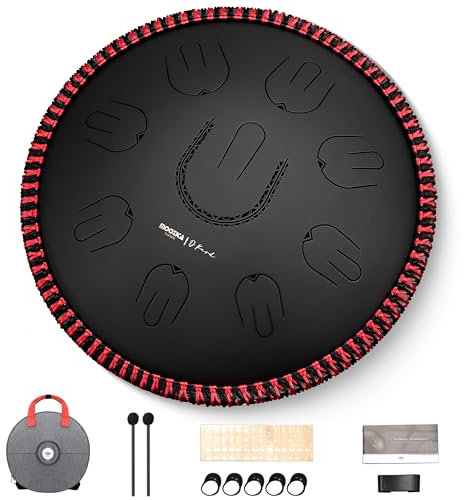 MOOZICA Steel Handpan Zungentrommel, 14 Zoll tragbare Zungentrommel im D-Kurd Skala mit Oktav-Oberton-Design, Handpan Trommel für Anfänger und Profis (D-Kurd, Schwarz)