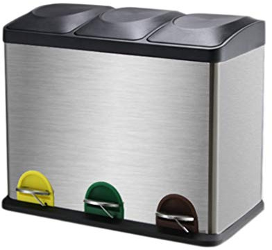 Kitchen Trash Can 45 Litre Waste Separation System for Kitchen Pedal Box Stainless Steel Silver 3 Detachable Inner Bucket 15 Litre Trash Can Garbage Bin for Bathroom (Size : B)