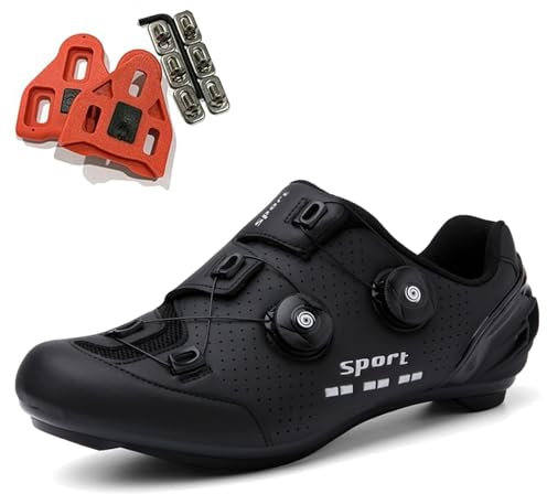 SDEQA Herren Fahrradschuhe Damen Rennrad Sneakers Kompatible mit Peloton Look SPD SPD-SL Delta Lock Pedal Anti-Skid Atmungsaktiv Radschuhe Schuhe,Schwarz,37 EU