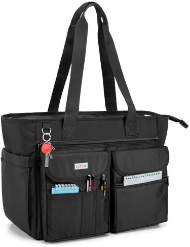 LoDrid Lehrertasche mit Bodenpolster, mit separater Laptop-Schicht (bis zu 39,6 cm), Lehrertaschen und Tragetaschen, Lehrer-Utility Bag mit großem Fach, Schwarz