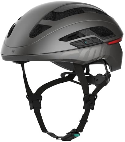 CRNK Angler Alpha Fahrradhelm – Unisex E-Bike & Rennrad Helm mit LED Blinker, Bremslicht & Rücklicht – Integrierte Bluetooth Kopfhörer & Mikrofon – Aerodynamisch, Leicht & Belüftet - Schwarz - M