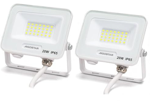 Aigostar Foco LED Exterior 20w, 1650LM Foco Proyector LED, IP65 Impermeable Luz de Seguridad, Luz blanca 6500K Luces led exterior, Para Jardín, Patio, Garaje, Paquete de 2