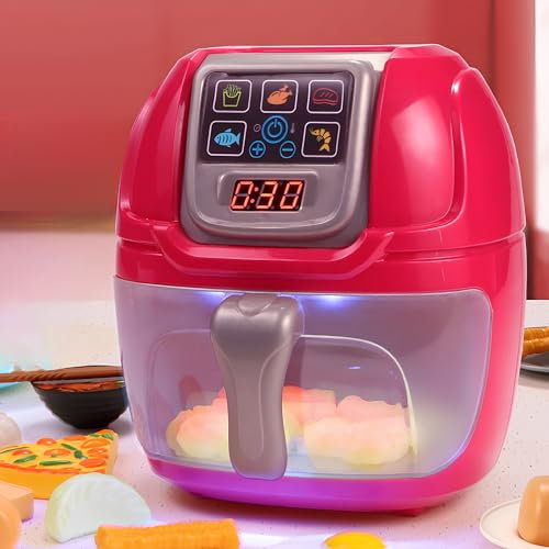 Freidora De Aire De Juguete para NiñOs Horno De Juguete ElectrodoméSticos De Cocina Freidora De Aire De Juguete para NiñOs con Luces Y Sonidos Y Accesorios para Alimentos Juego De Juguetes De Cocina