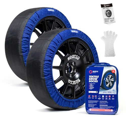 Sparco SnowShield | Juego de 2 cadenas de nieve para coche | Cadenas para nieve fáciles de montar | Silenciosas, duraderas, homologadas y reutilizables (Talla M)