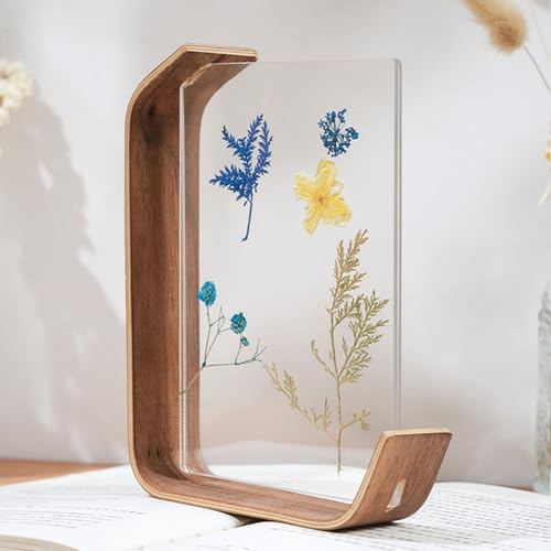 Trä herbarium växtram, akryl trä herbarium visningsram för pressade blommor torkat bladdisplay skrivbord bord väggdekoration, dubbelsidig akryl (14 cm x 21 cm, svart valnöt)