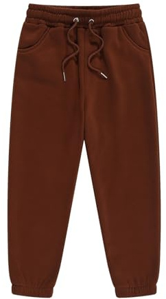 Girls Joggers Plain Boys Sweatpants Cotton Drawstring Kids Trousers Elastic Waist Pockets Toddler Pants Slim Fit Spring Casual Soft Tracksuit Bottoms (Coffee, 6-7 Years)