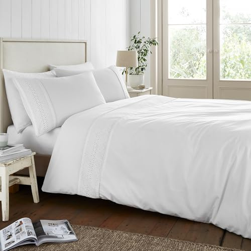 Catherine Lansfield Broderie Anglaise - Juego de Funda de edredón y Fundas de Almohada para Cama tamaño Super King, Color Blanco