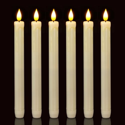 Homemory 6 Pack Flameless Taper Candles, No Remote, Realistic Flickering Battery Operated Candlesticks, Ivory LED Plastic Candle Safe for Weddings, Table Decor, Christmas, and Halloween