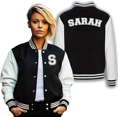Personalizable | Chaqueta universitaria para niños | con nombre en la parte posterior e inicial en la parte delantera | Estilo americano con mangas de contraste (Ve a agregar opciones de regalo,