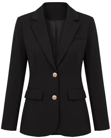 Allegra K Mujer Blazer Informal de Negocios con Solapa con Muesca Manga Larga Botonadura Sencilla para Trabajo Negro L