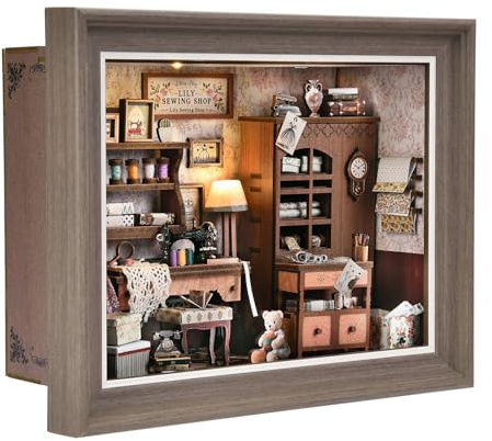 ETKVR Kit Book Nook, Cadre Photo en Forme de Coin à Livres, Kit Miniature de Maison de Poupée à Fixer au Mur, Insert pour étagère, Puzzle 3D en Bois à Monter Soi-Même pour Décorer Une étagère