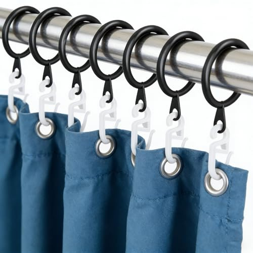 XIAOGUA 50 Pezzi Ganci per Tende Senza Bucare Ganci per Tende Gancetti Anelli Bastone Tenda Anelli AppesiDoccia per Tenda da Doccia,per Bagno,Colore Nero,per Asta da Doccia