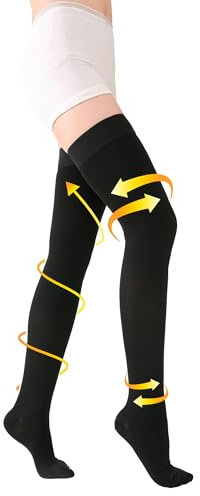 TOFLY® Medical Thigh High Compression Stockings for Women & Men, Closed Toe, Opaque, Firm 20-30mmHg Graduated Compression Socks with Silicone Band, Support for Varicose Veins, Edema, Travel,Black S