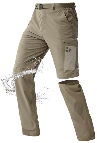FREE SOLDIER Men's Outdoor Convertible Hiking Pants with Belt Lightweight Quick Dry Tactical Cargo Pants Nylon Spandex (Mud 34W x 32L)
