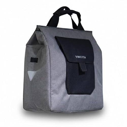 Vincita Jess Insulated Bike Grocery Pannier – 24L Thermal Cooler Bag for Rear Rack – Fits Full Size Shopping Bags – Rigid Back Panel, Strong Hooks & Zipper Closure – Reflective Commuter Tote (Single)
