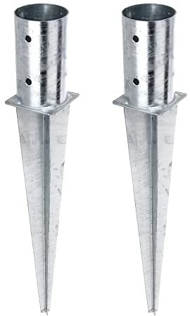 Alberts 211844 - Manicotto a terra per pali di tronchi | zincato a caldo | Ø 81 mm | lunghezza totale 600 mm | set da 2