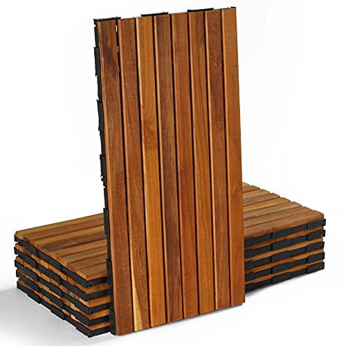 Cortesi Home FloorKNKT Interlocking Teak Wood Floor Patio Deck Tiles in (Set of 6) 12x24 inch