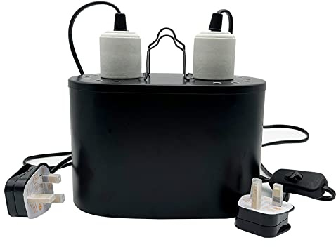 hisunfarm Dual Reptile Light Fixture for Reptile Dome Lamp Shade, UVB UVA Heating Lamp Fixture Double Combo an-ti Hot Basket, Amphibian Terrarium Accessory