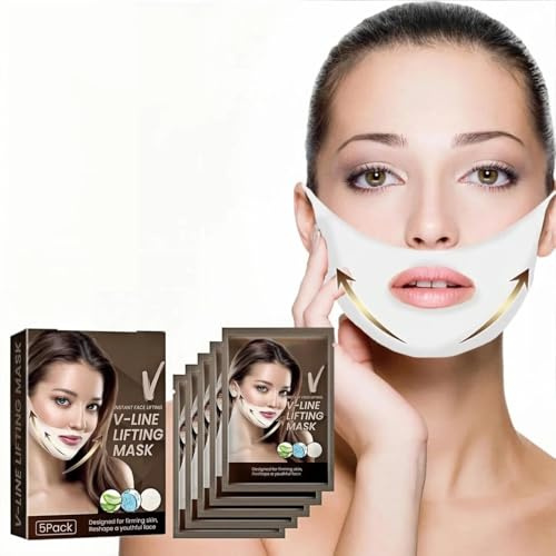 V Line Máscara Reductor De Barbilla Doble Facial Mascarilla Reafirmante Mascarilla Elevadora De La Barbilla Mascarilla Reafirmante V-Line V Line Lifting Mask Esculpe La Mandíbula (5 Piezas)