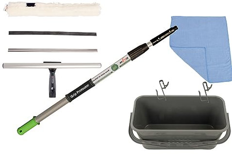 Axis Line | Set 1,25m Teleskop Fensterputzer Set mit 25/30cm Kombi Fensterwischer & Eimer | passend auf alle Axis Line Teleskopstangen | Fensterreinigung