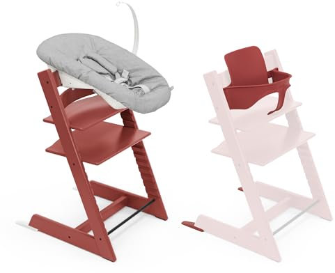 Stokke Silla Tripp Trapp con Newborn Set y Baby Set, Rojo Cálido - Diseño Seguro, Ajustable y Ergonómico