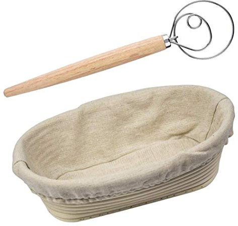 Obahdirry Cesta ovalada a prueba de fugas, bolsa de pan, pan, pan, cuenco protector de ratán con mezclador de masa danés de 13 pulgadas