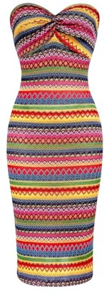 Floerns Women's Boho Tribal Strapless Tube Twist Front Bodycon Maxi Dresses