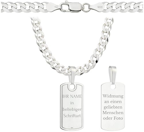 Amar Luxury OPRAVA ketten für herren silber 925, personalisierte geschenke männer - Erkennungsmarke mit gravur, militär silberkette 55 cm massive 5 mm, personalisierte kette, men schmuck