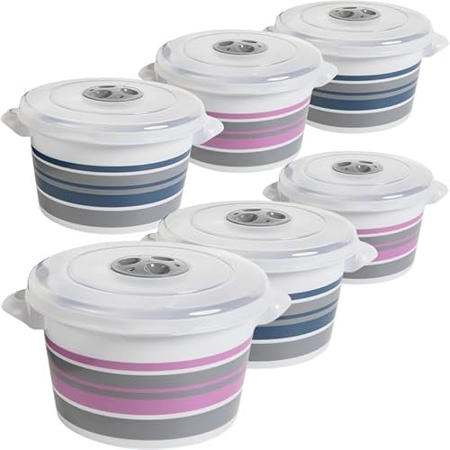 SUSTANIA Mikrowellengeschirr mit Deckel, Mikrowellen Geschirr 6er Set, Mikrowellenschüsseln Dampfregelventil und Griff, 6 x 1,5l Mikrowellentopf aus lebensmittelechtem Kunststoff (Mehrfarbig)