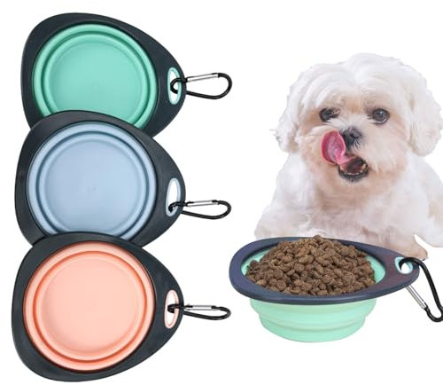 TYXHXTF 3 Piezas Bebedero Plegable, Cuenco de Silicona para Mascotas, Plato para Perro Portátil con Mosquetón, Comedero de Viaje para Perros y Gatos 12 x 4.5 cm