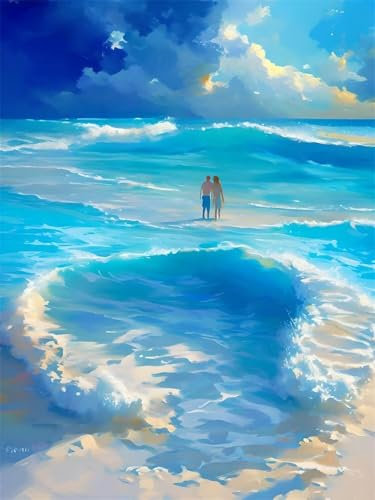 Peinture par numéro Kits pour Adulte, Plage de sable couples Peinture à l'huile Kits, avec Pinceaux et Acryliques Bricolage Peintures Kits pour la Décor de la Maison 100x130cm (sans Cadre) D346
